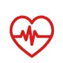 A red heart outline containing a red EKG heartbeat line. The image is simple and iconographic, typically used to represent cardiovascular health or medical services. The background is white.
