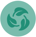 A green, stylized recycling symbol on an aqua background. The symbol consists of three interlocking arrows forming a continuous loop, representing the recycling process and sustainability, much like the natural renewal found in mussel oil.